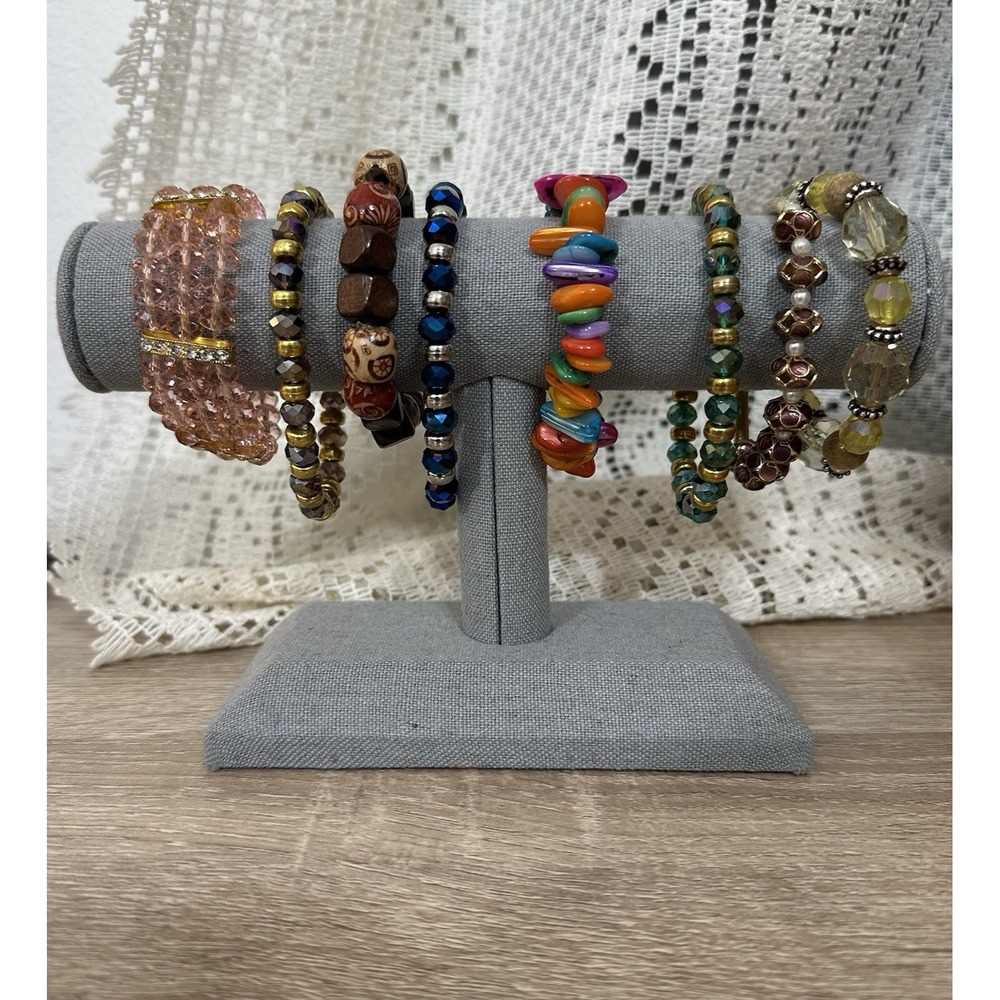 Fashion Vintage Lot of 9‎ Stretch Bracelets Beaded Multicolor Wood Plastic Y2K